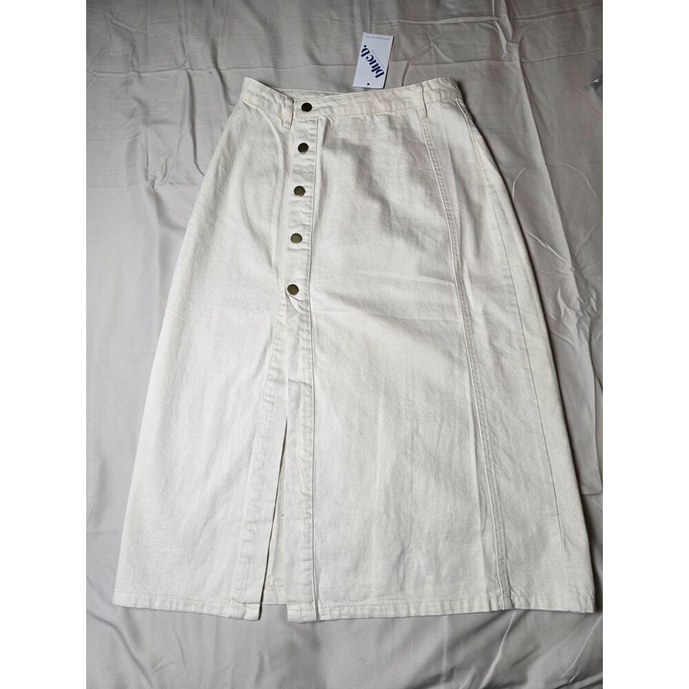 Blue B Collection Ivory Denim Off-Center Front Midi Skirt Women's Small NWT - Picture 3 of 8